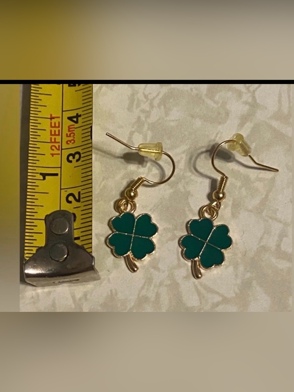 Gold Tone Green Enamel St Pattys Day Clover Pierced Earrings #6475 - Picture 4 of 8